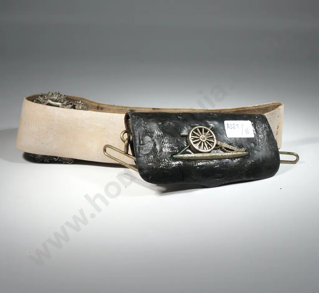Artillery Pouch & white belt, silver buckle 1880's Image 1++