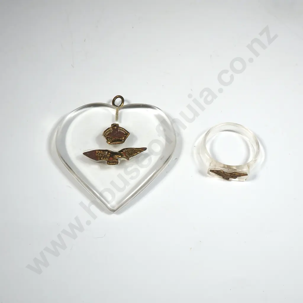 Perspex Airforce Sweet Heart Shaped  Brooch & Ring Image 1++
