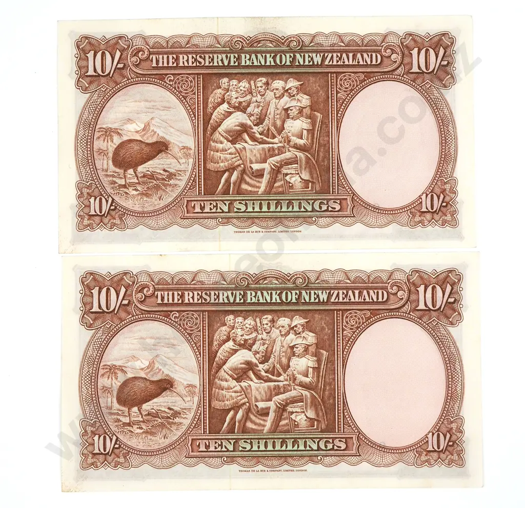Consecutive Pair of Fleming Ten Shilling Banknotes - 8Y Prefix - AUNC  Image 1++