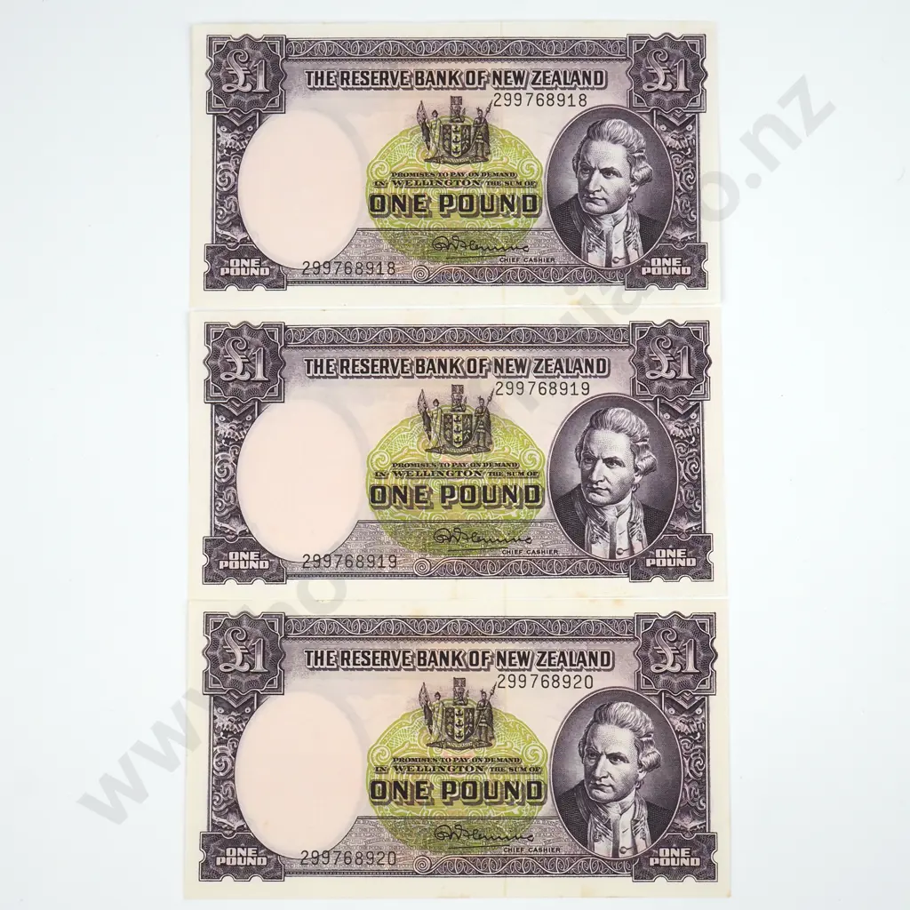 Consecutive Trio of One Pound Fleming Banknotes - UNC $525 Image 1++