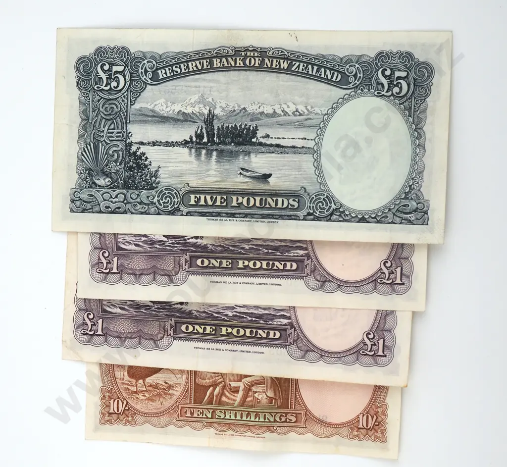 Four Fleming Banknotes Each VF - Ten Shillings / Two One Pound & Five POunds - Total CV $275 Image 1++