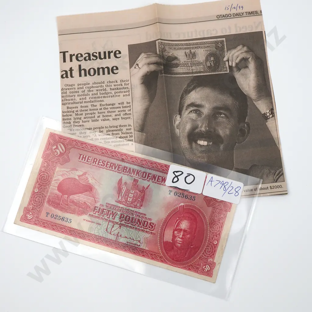 New Zealand Fifty Pound Lefeaux Banknote Image 1++