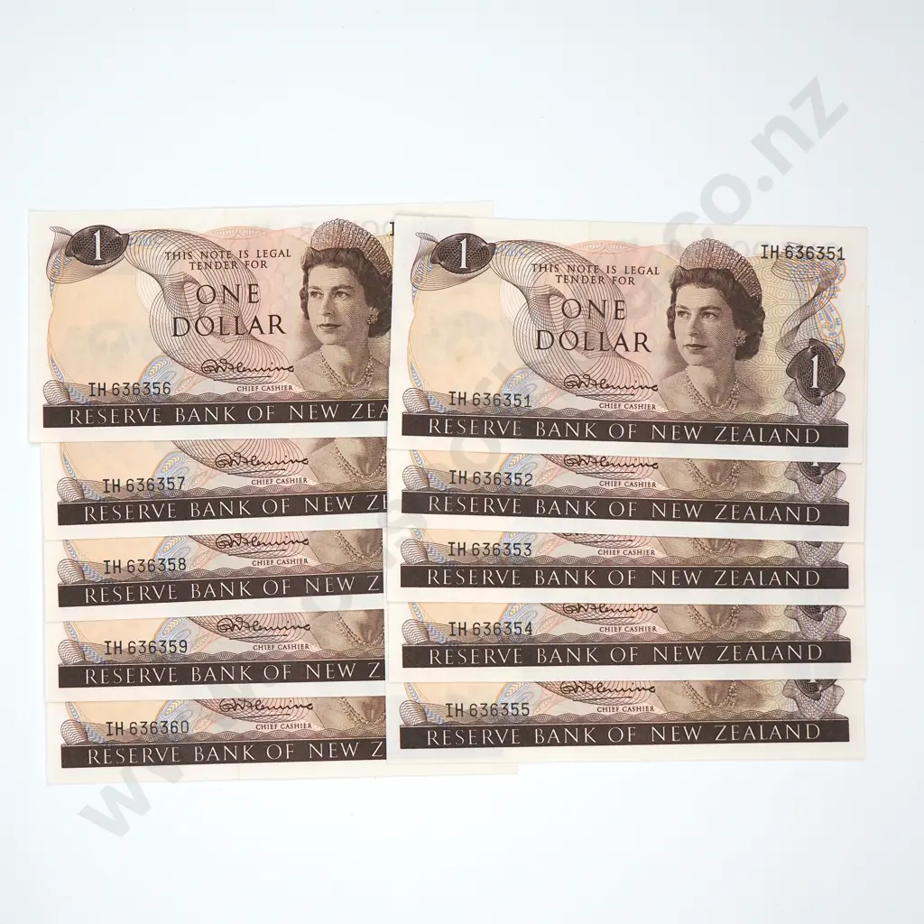 Ten Consecutive Fleming One Dollar Banknotes - IH Prefix - AUNC  Image 1++