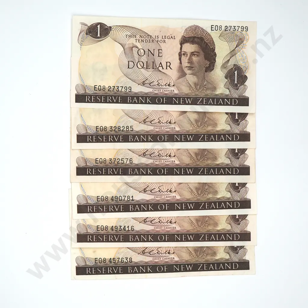 Six One Dollar Wilks Banknotes - E08 Prefix  Image 1++