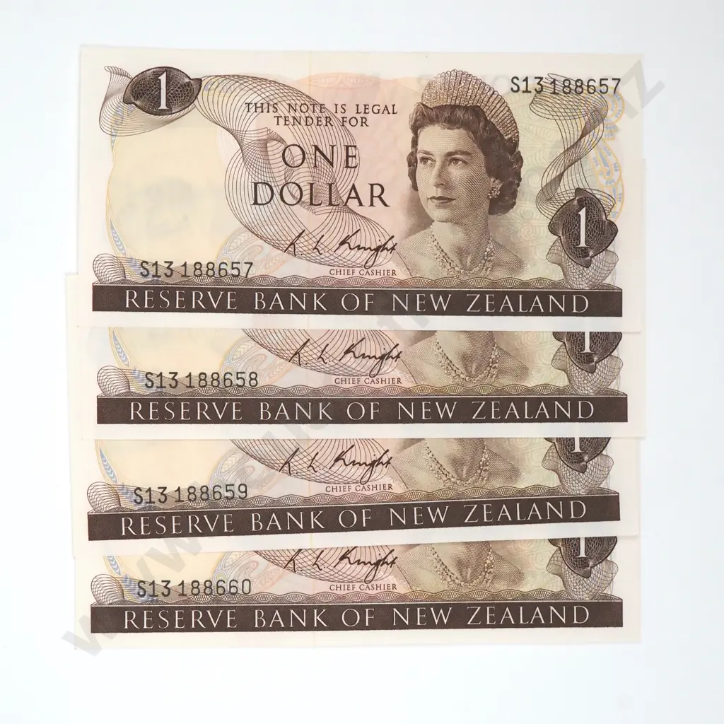 Four Consecutive One Dollar Knight Banknotes - AUNC Image 1++