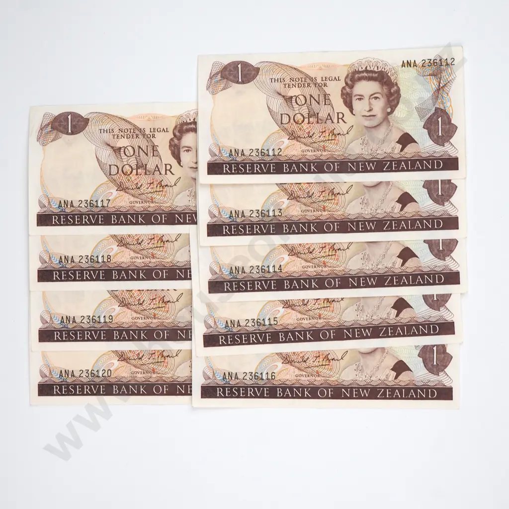 Nine Consecutive One Dollar Brash Banknotes - AUNC Total CV $81 Image 1++