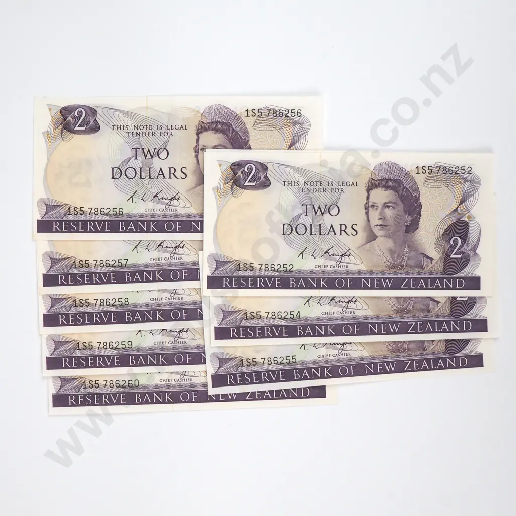 Nine Consecutive Two Dollar Knight Banknotes - AUNC Total CV $315 Image 1++