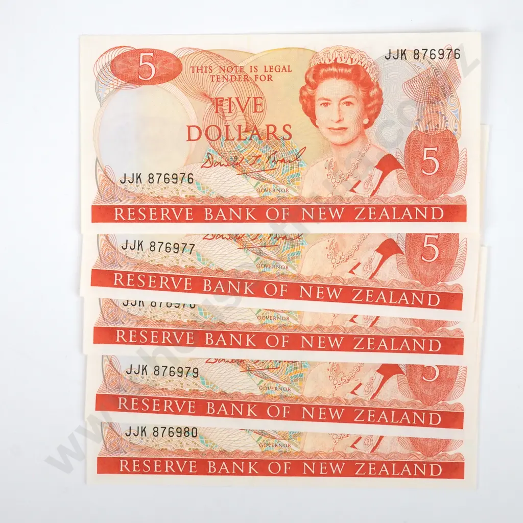 Five Consecutive New Zealand Five Dollar Brash Banknotes  Image 1++