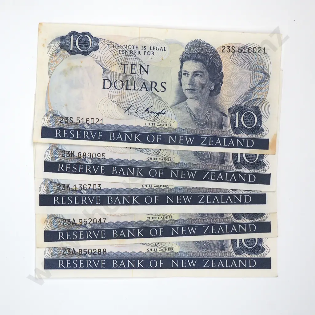 Five Ten Dollar Knight Banknotes - Various Prefixes - EF CV $250  Image 1++