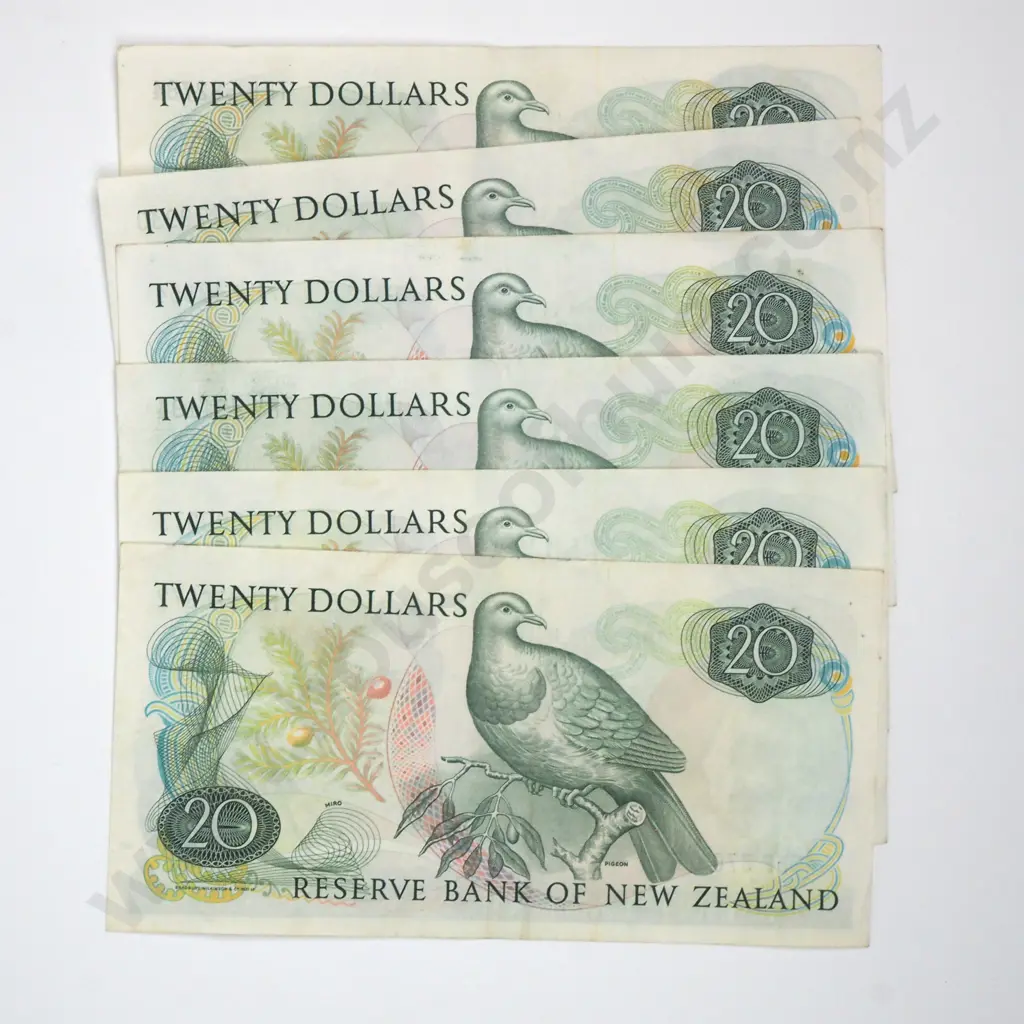 Six Twenty Dollar Russell Banknotes - Various Prefixes - VF or Better Min Total CV $300 Image 1++