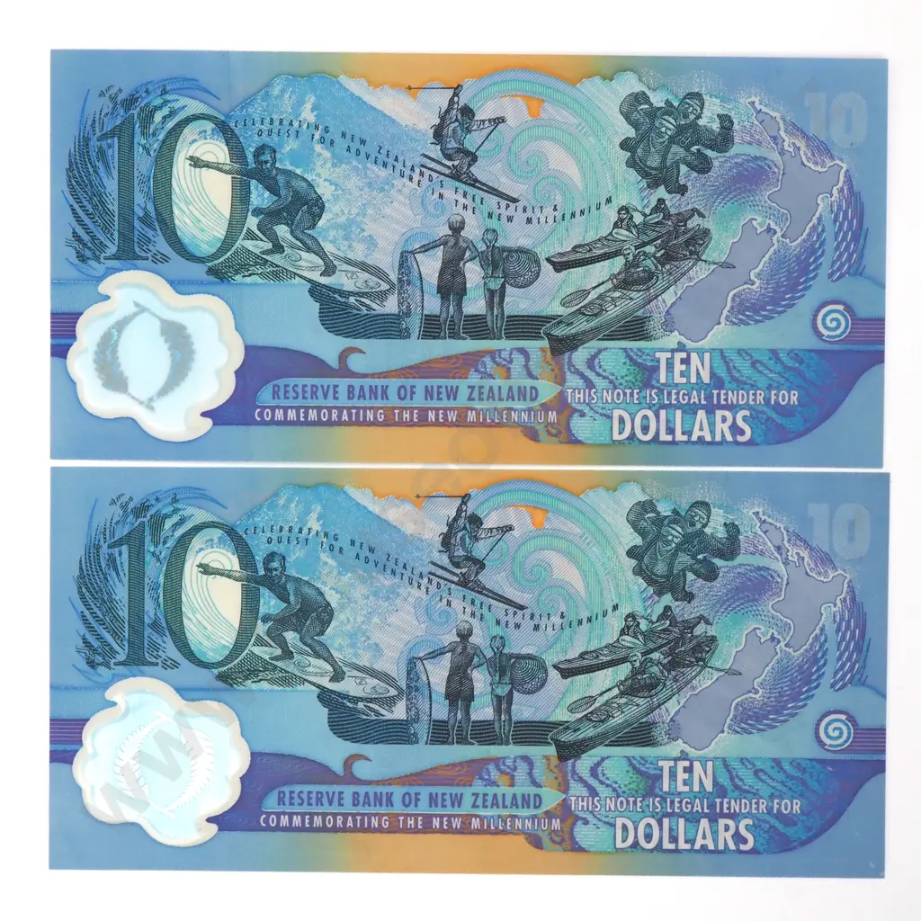 Two New Zealand Millennium Ten Dollar Banknotes  Image 1++