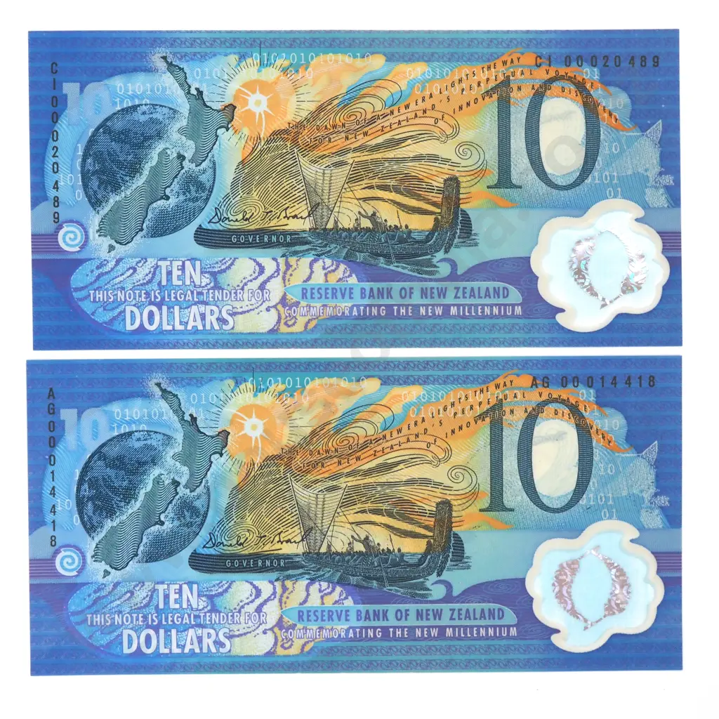 Two New Zealand Millennium Ten Dollar Banknotes  Image 1++