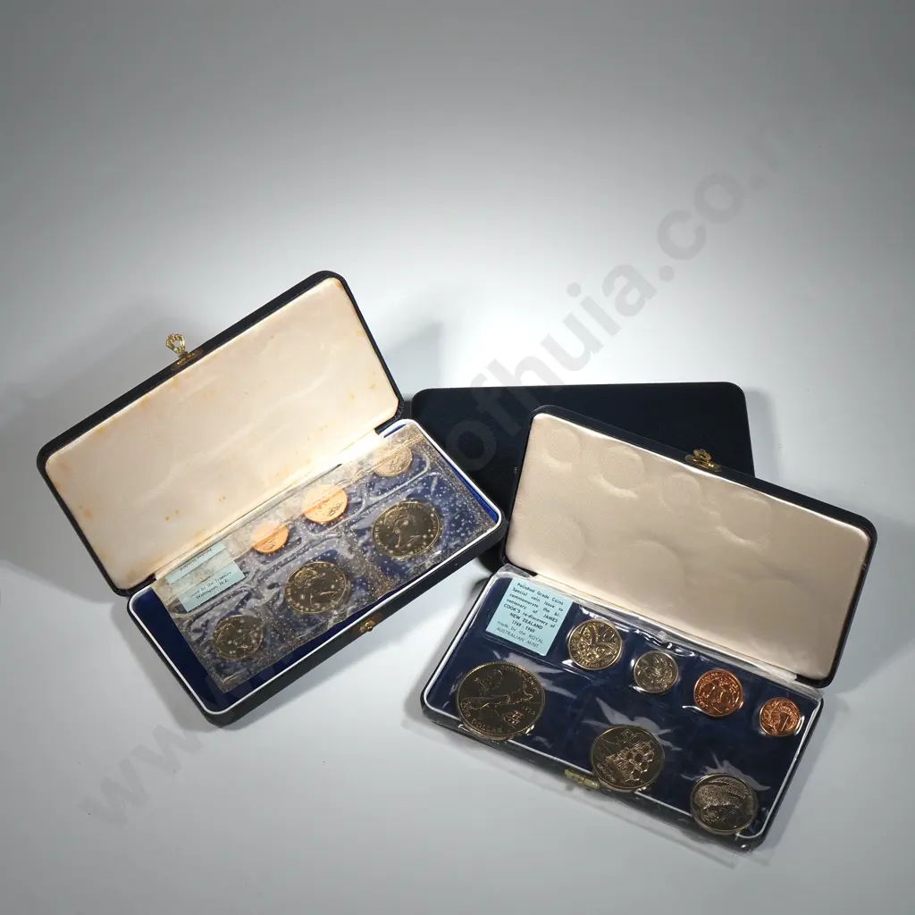 Two New Zealand & Cook Islands Proof Coin Sets in Plush Cases  Image 1++