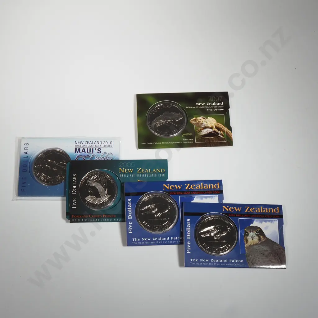 Five New Zealand UNC Five Dollar Coins Image 1++