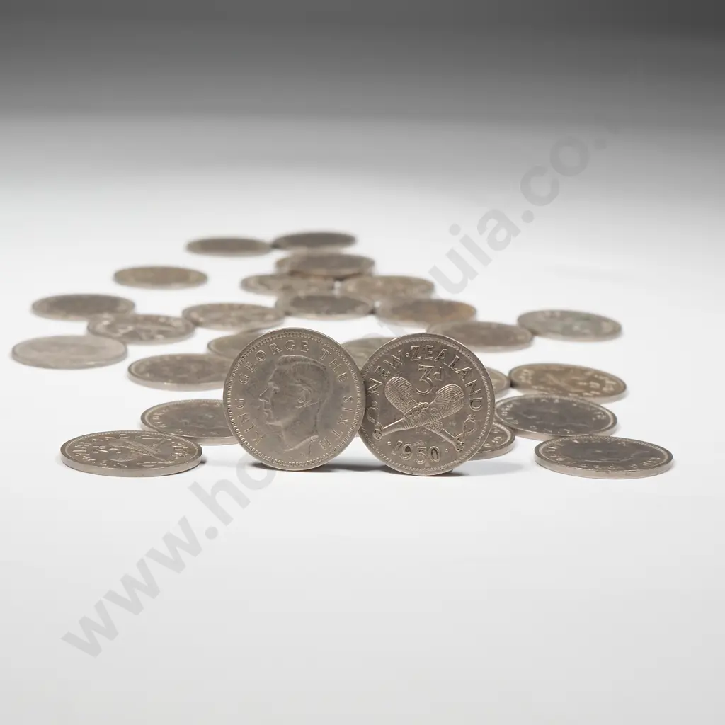 Large Assorted lot of New Zealand 1950 Threepence Coins  Image 1++