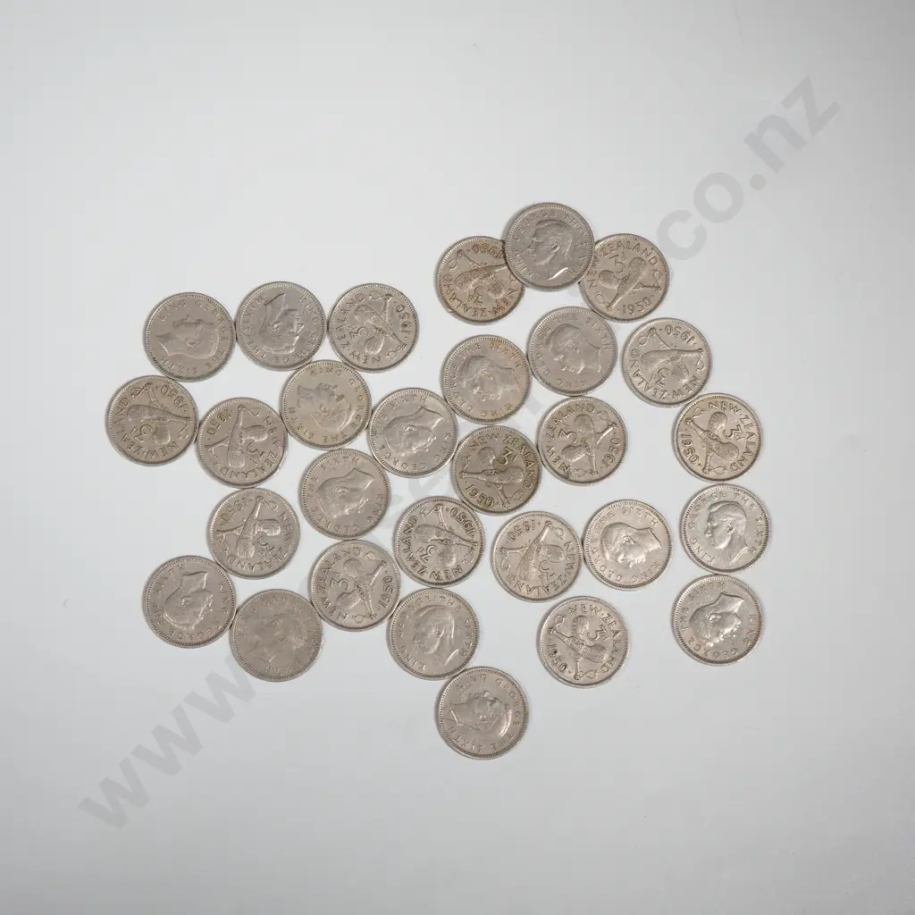 Large Assorted lot of New Zealand 1950 Threepence Coins  Image 1++