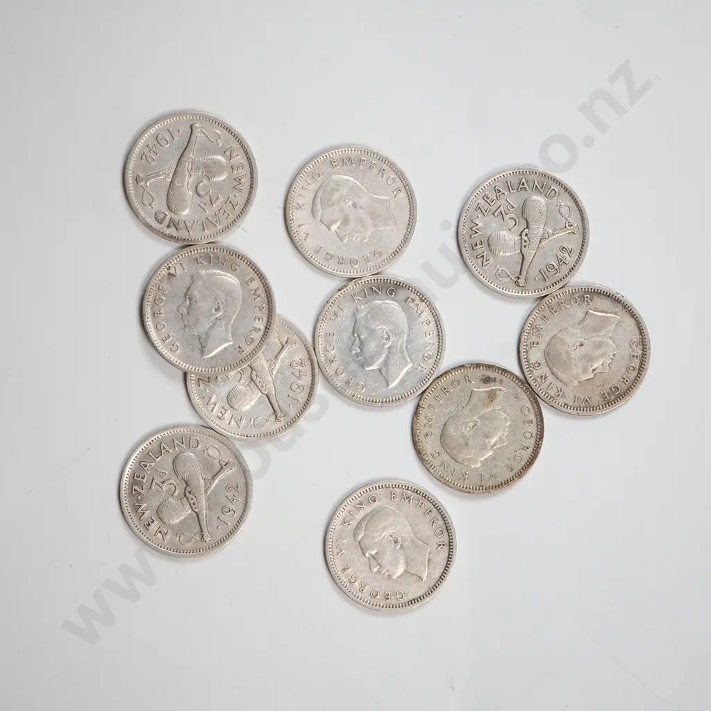 10 1942 New Zealand Threepence Coins Image 1++
