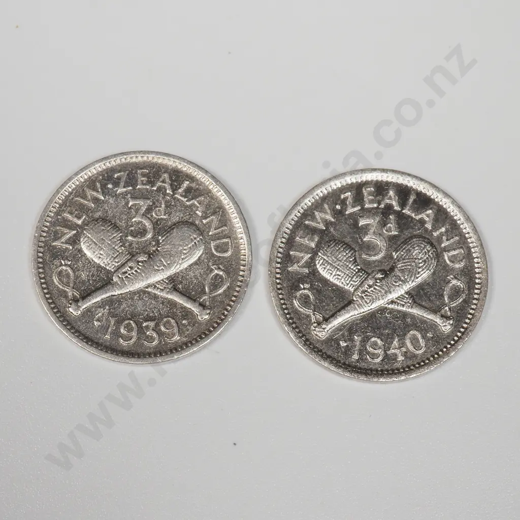 Two New Zealand 50% Silver Threepence Coins in Better Grades  Image 1++