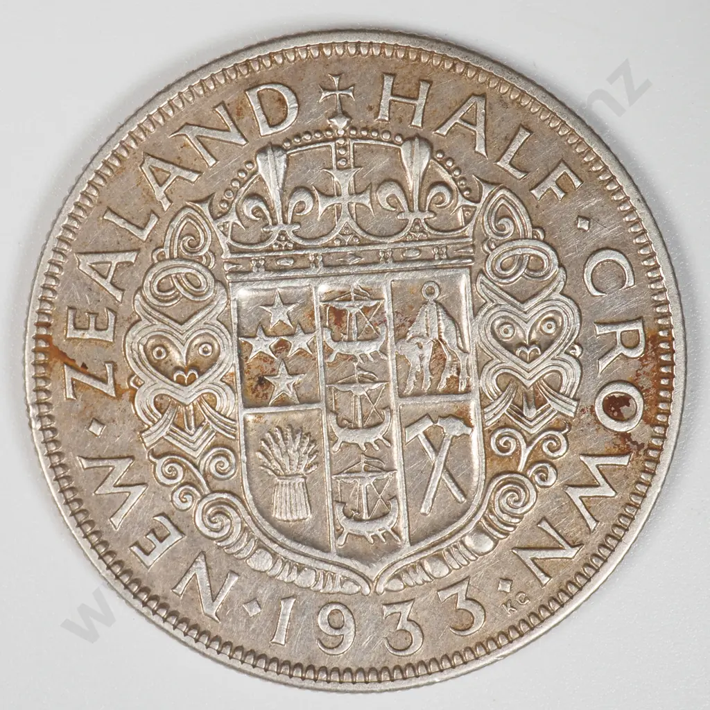 1933 New Zealand Half Crown - Better Grade  Image 1++