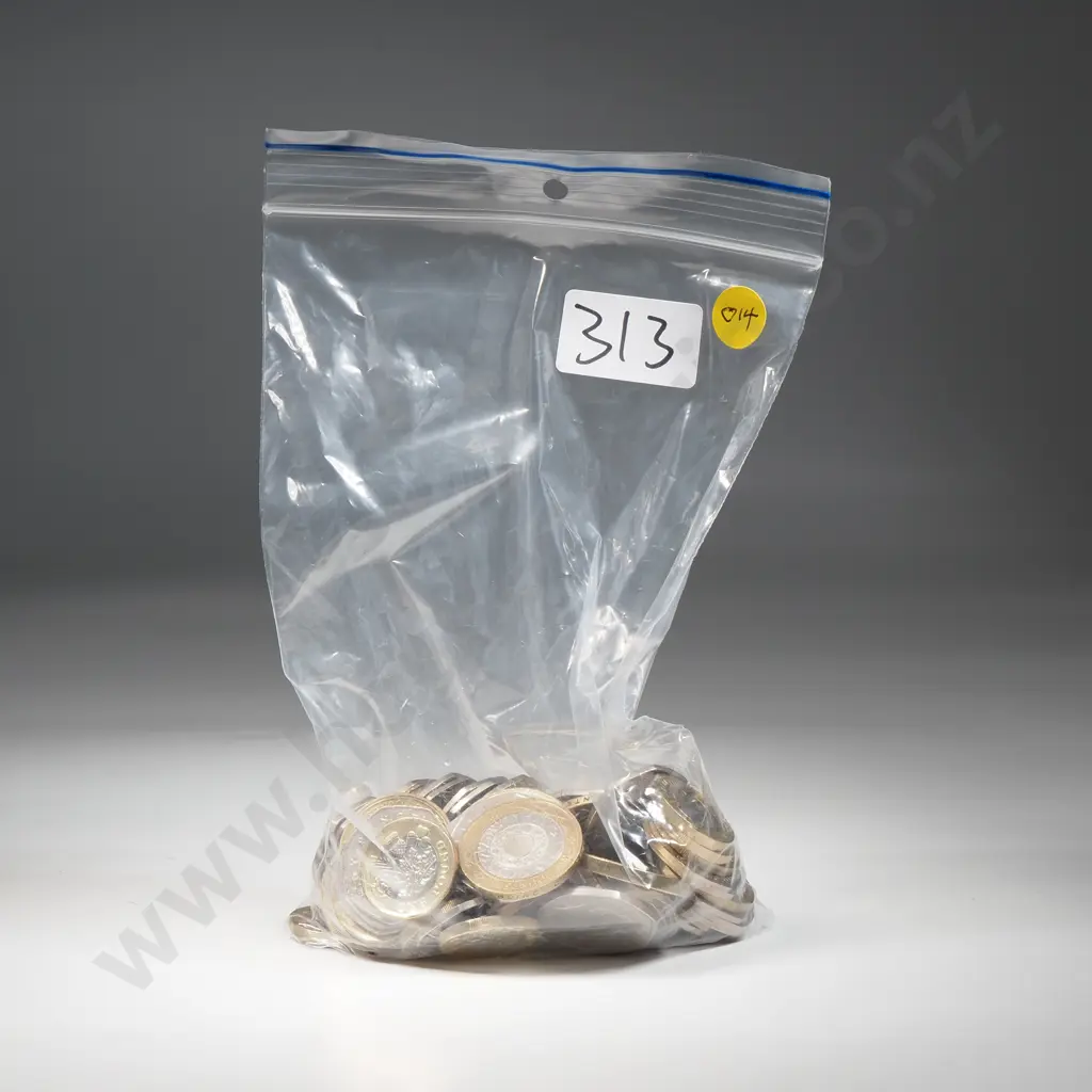 Current coins, UK 65 pounds in 50 pence, 1 and 2 pounds coins – approximate exchange rate NZD $150 Image 1++