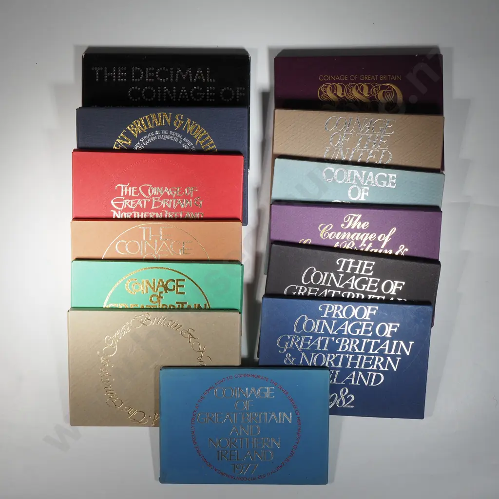 13 x UK proof coin sets complete from 1970 to 1982 in original cardboard folders, Combined C.V. 238 pounds ( NZD $550 ) Image 1++