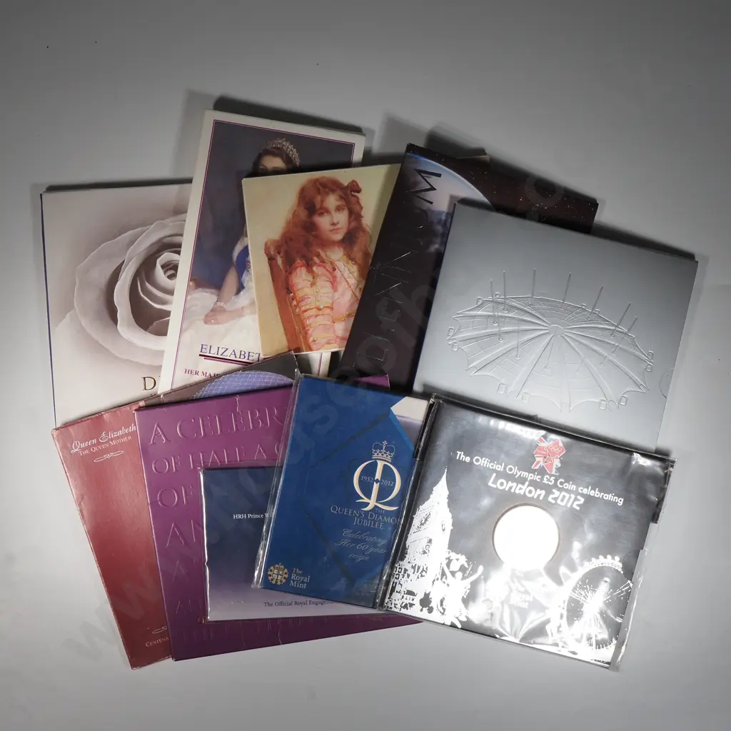 UK unc 5 pounds coins in presentation packs C.V. 222 pounds ( NZD $510 ) Image 1++