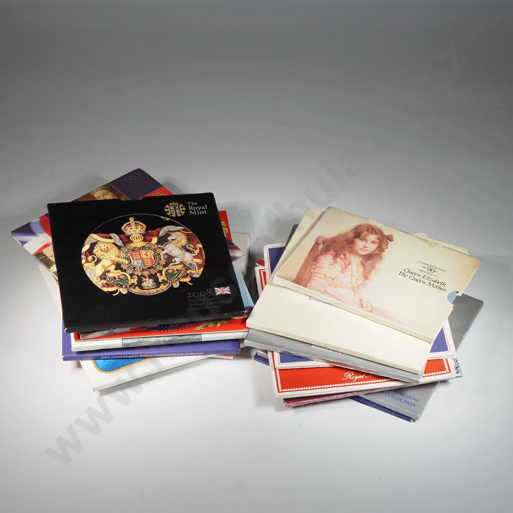 16 x UK  unc coin sets. 1982 to 1989, 1996 to 1998, 2000, 2002, 2004, 2005, 2008.  C.V. 312 pounds ( NZD $720 ) Image 1++