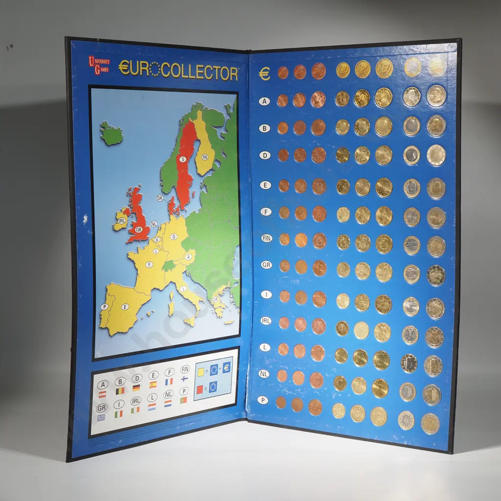 Euro Collectors Folder with a complete set of euro coins from every issuing country, C.2002, 96 coins in total Image 1++