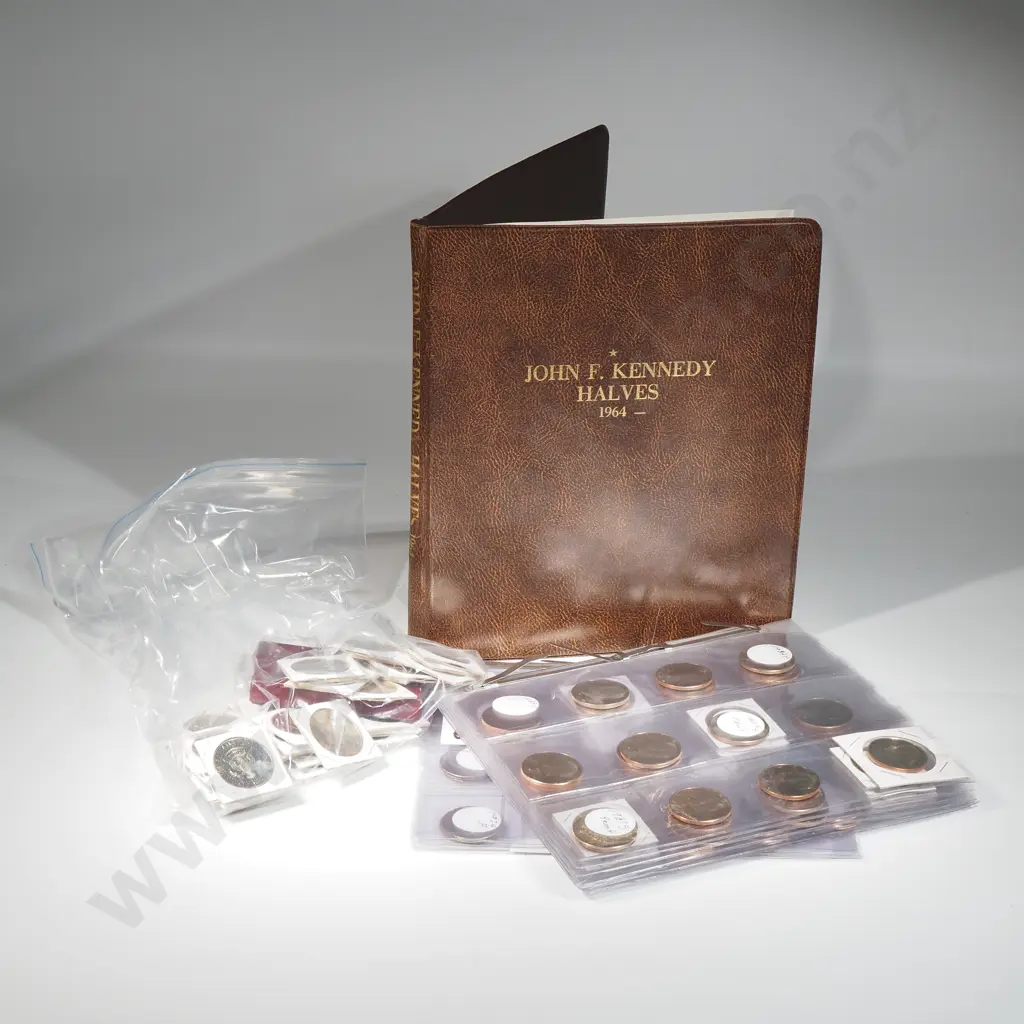 1 x album and loose USA Kennedy half dollar coins including silver and proof issues Image 1++