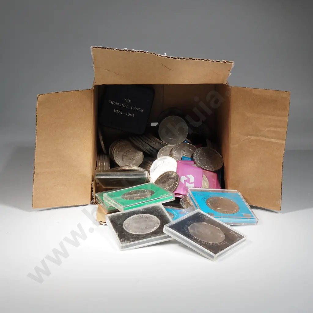 48 x UK 1965 Churchill crowns, 7 x 1972 25 pence, 14 x 1977 25 pence, 8 x 1980 25 pence and 13 x 1981 25 pence Image 1++