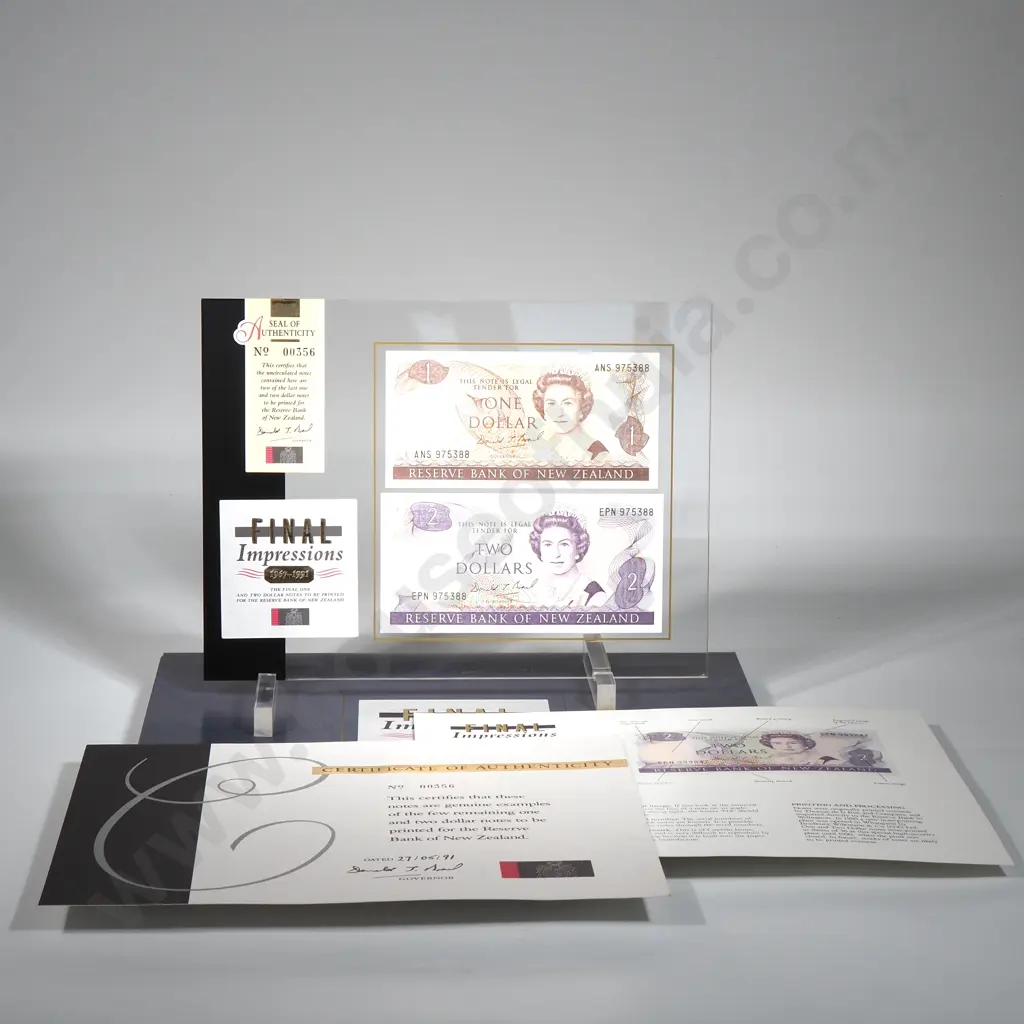 1991 Final Impressions - Final One & Two Dollar Notes to be Printed for the RBNZ Image 1++