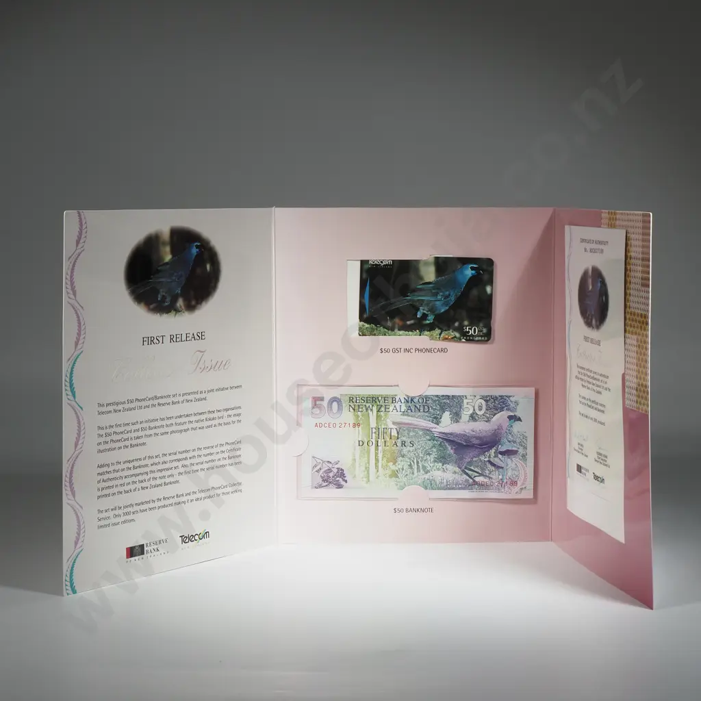 New Zealand Fifty Dollar Banknote Phone Card Presentation Set Image 1++