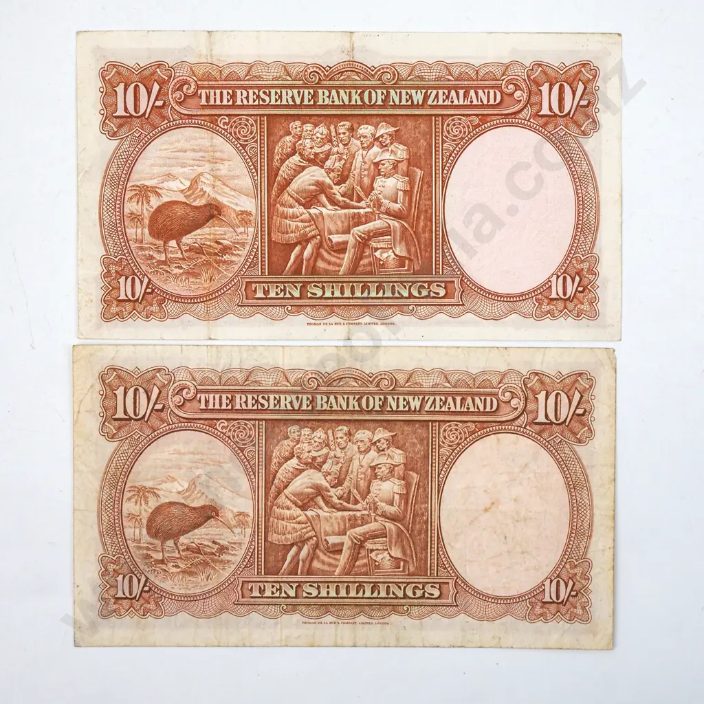 Two New Zealand Ten Shilling Banknotes - Hanna & Fleming  Image 1++