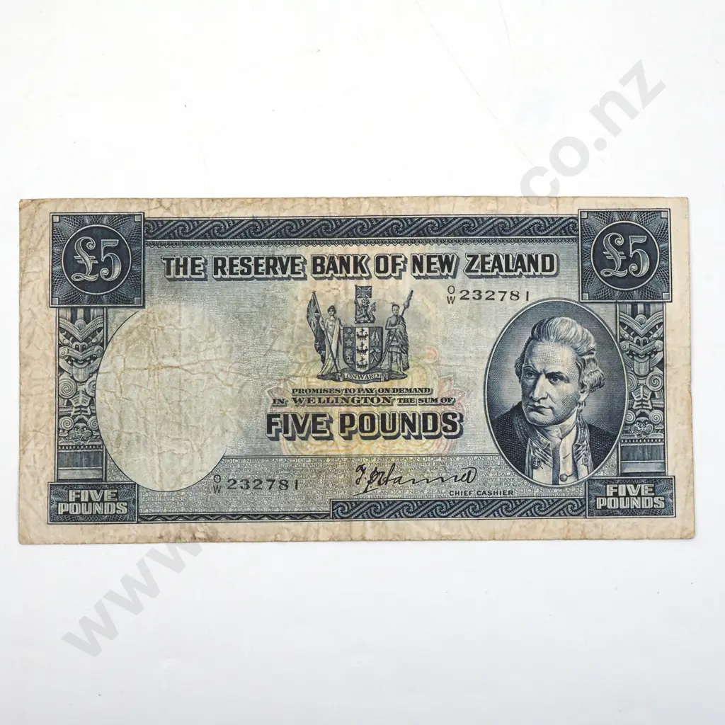 New Zealand Five Pound Hanna Banknote  Image 1++