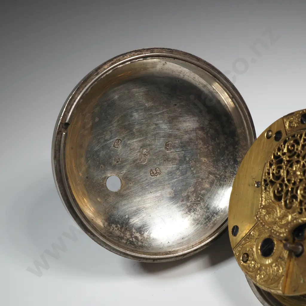 Sterling Silver Pair Case Pocket Watch - Birmingham 1787 - Working w Nice Enamel Dial - Both Hands Missing Ends Image 1++