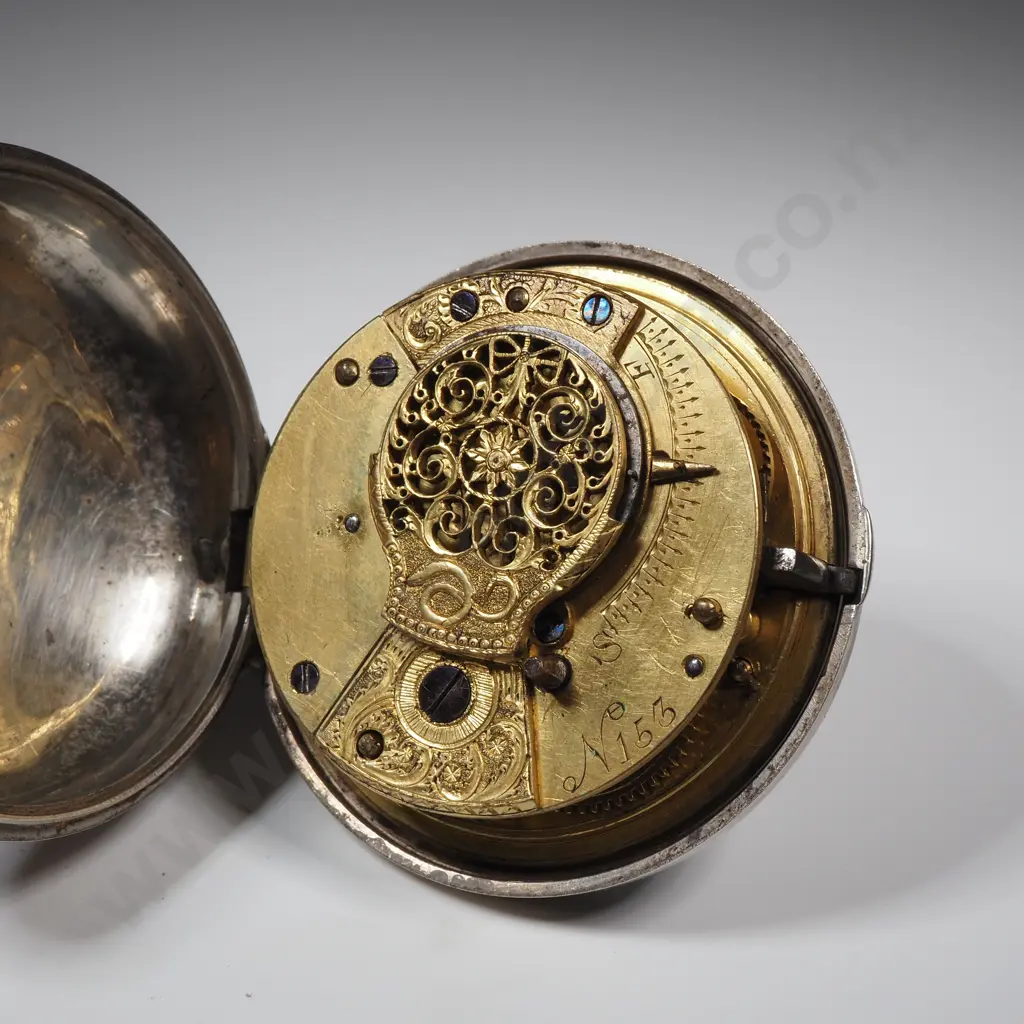 Sterling Silver Pair Case Pocket Watch - Birmingham 1787 - Working w Nice Enamel Dial - Both Hands Missing Ends Image 1++