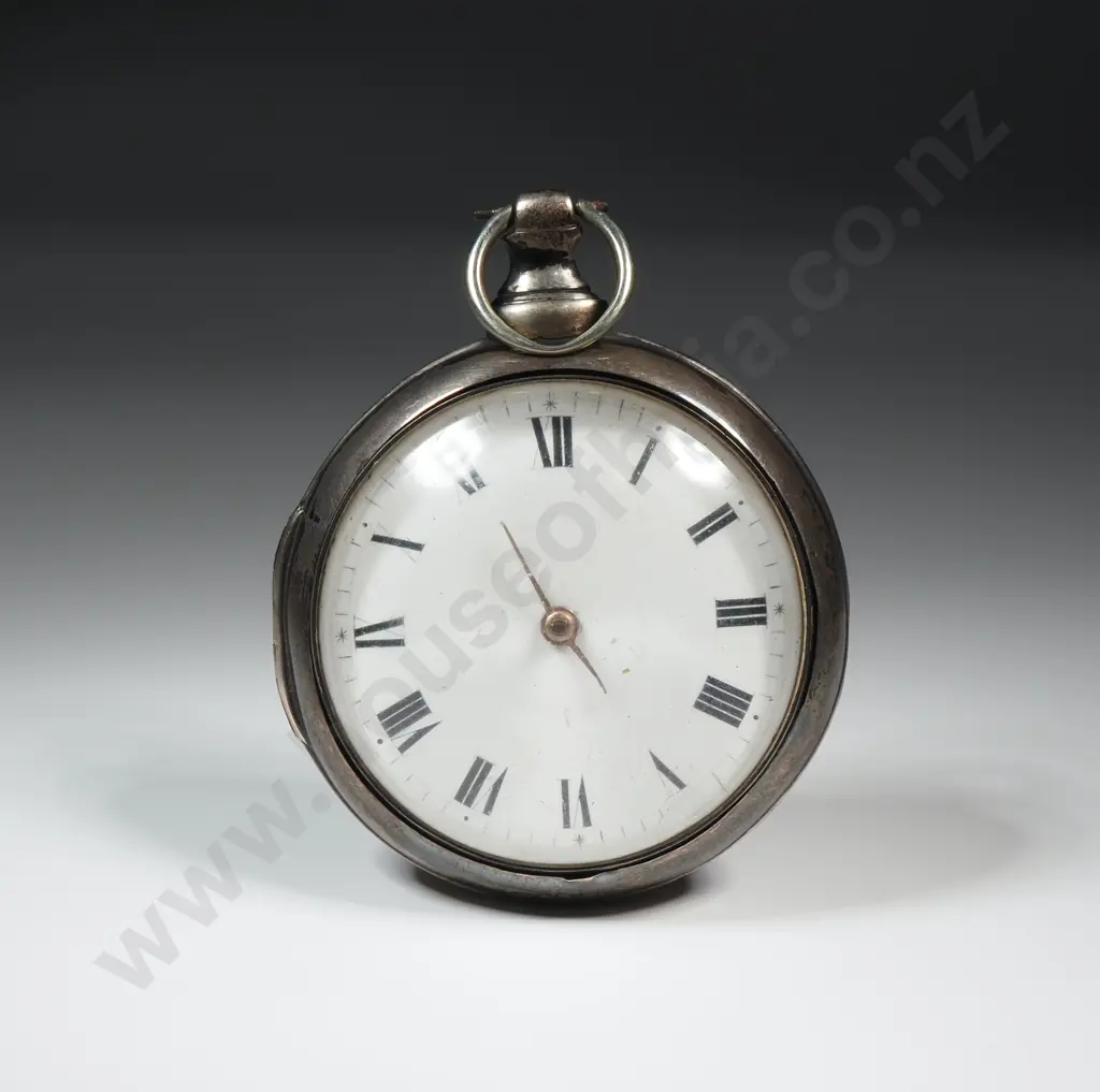 Sterling Silver Pair Case Pocket Watch - Birmingham 1787 - Working w Nice Enamel Dial - Both Hands Missing Ends Image 1++