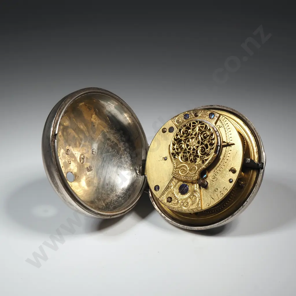 Sterling Silver Pair Case Pocket Watch - Birmingham 1787 - Working w Nice Enamel Dial - Both Hands Missing Ends Image 1++