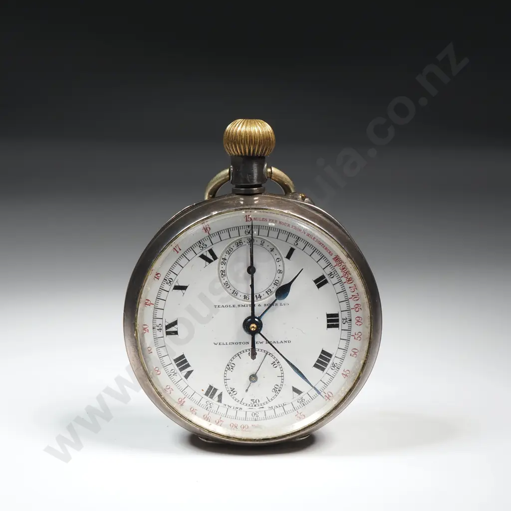 Sterling Silver 935 Silver Chronograph made for Teagle Smith & Sons Wellington - Enamel Dial & Blued Hands - Excellent Image 1++