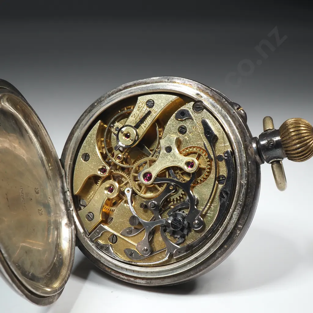 Sterling Silver 935 Silver Chronograph made for Teagle Smith & Sons Wellington - Enamel Dial & Blued Hands - Excellent Image 1++