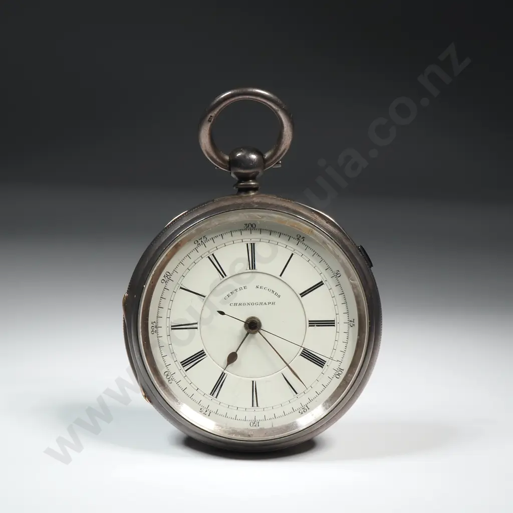 1800 Dated Sterling Silver Center Second Chronograph - Slide Stop Working Well Image 1++