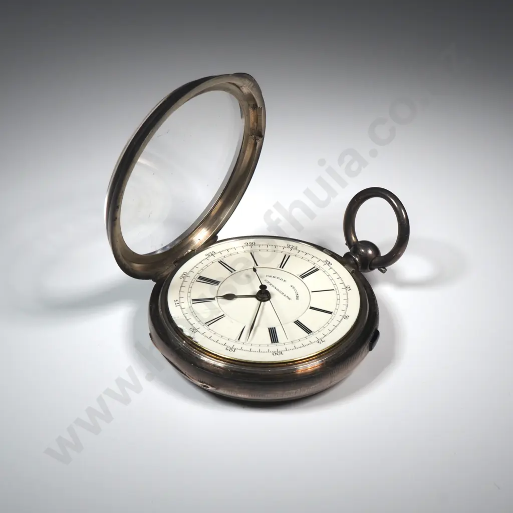 1800 Dated Sterling Silver Center Second Chronograph - Slide Stop Working Well Image 1++