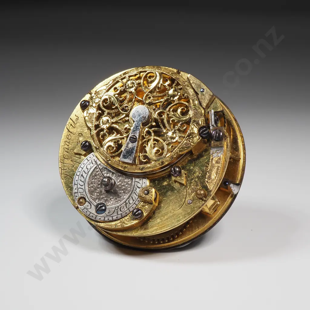 Circa 1740 Tifenne Brothers Paris Fusee Pocket Watch Movement w Enamel Dial Image 1++