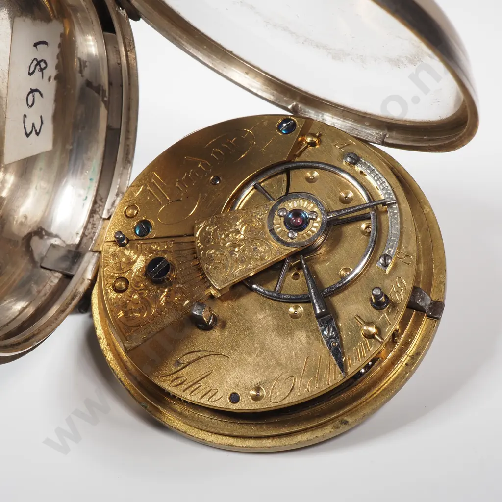 Sterling Silver John Oldham Open Face Fuse Pocket Watch - London 1863 Image 1++