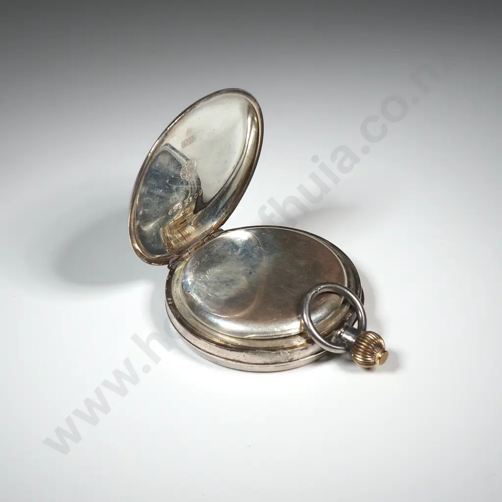 Sterling Silver Omega Chronograph w Enamel Dial & Blued Steel Hands - Stop Start & Centre Working Image 1++