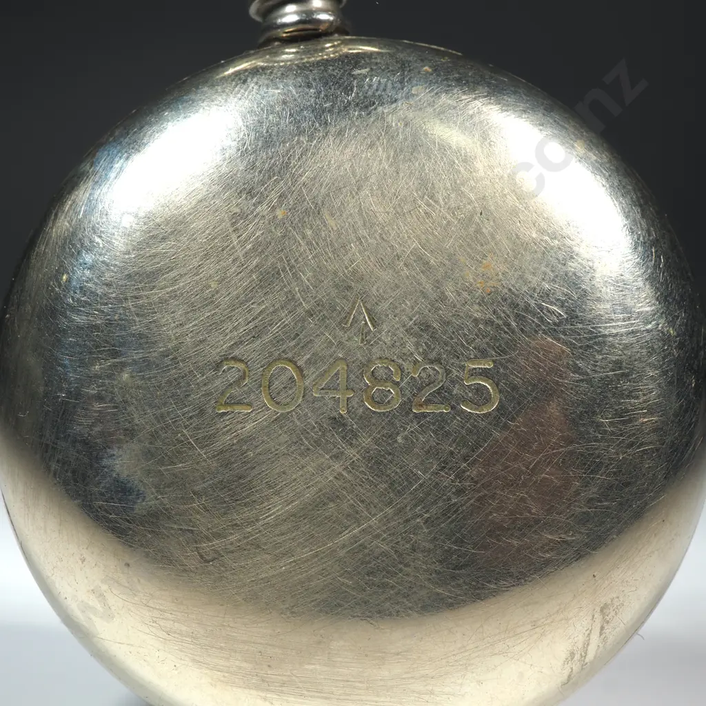 WW2 Military Black Face Pocket Watch in Nickel Case - Broad Arrow Stamped - No Glass & Missing Minute Hand Image 1++