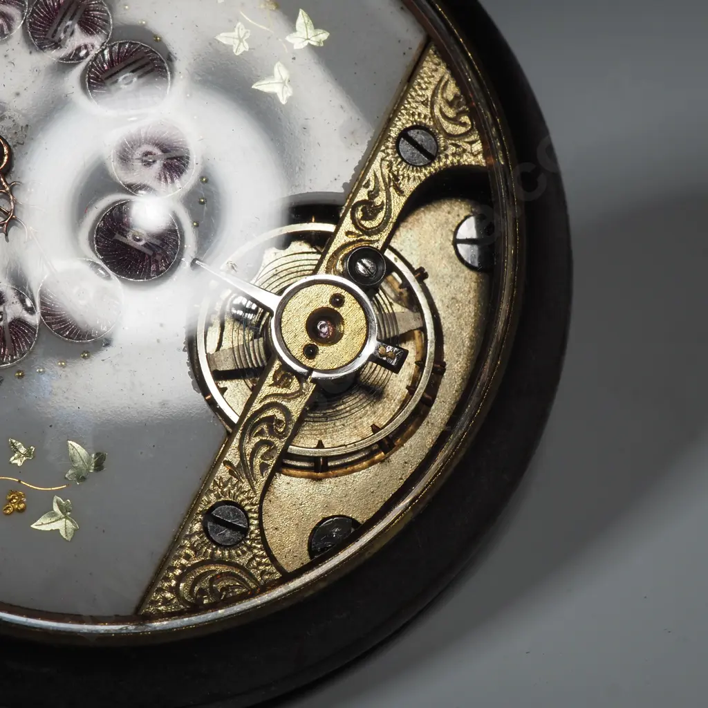 Antique Hebdomas Gun Metal Wrist Watch w Enamel Dial Accents Image 1++