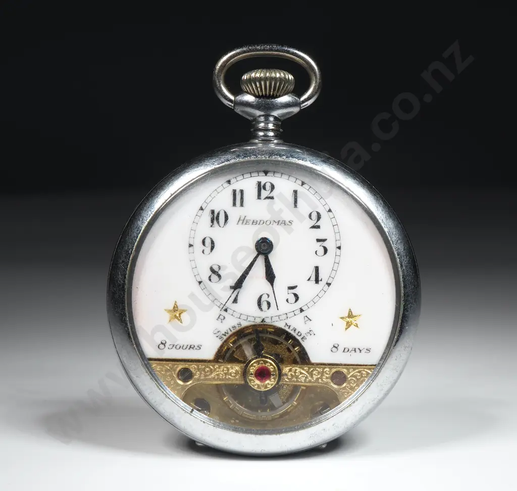 Hebdomas Base Metal 8 Days Stem Wind Pocket Watch - Running, But Sold w No Guarantees of Reliability or Accuracy Image 1++