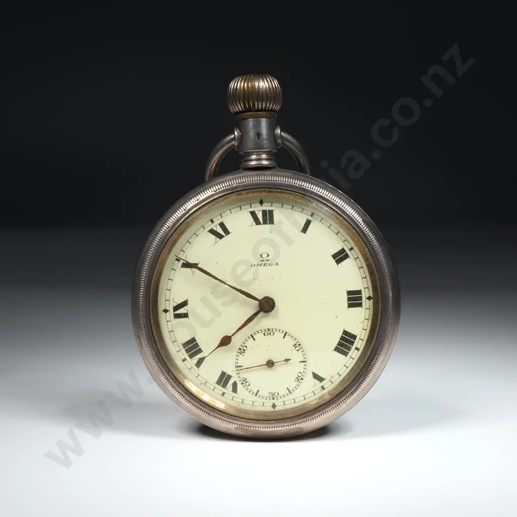 Antique Sterling Silver Cased Stem Wind Omega Pocket Watch - Dial / Movement & Cased Signed - Not Running  Image 1++