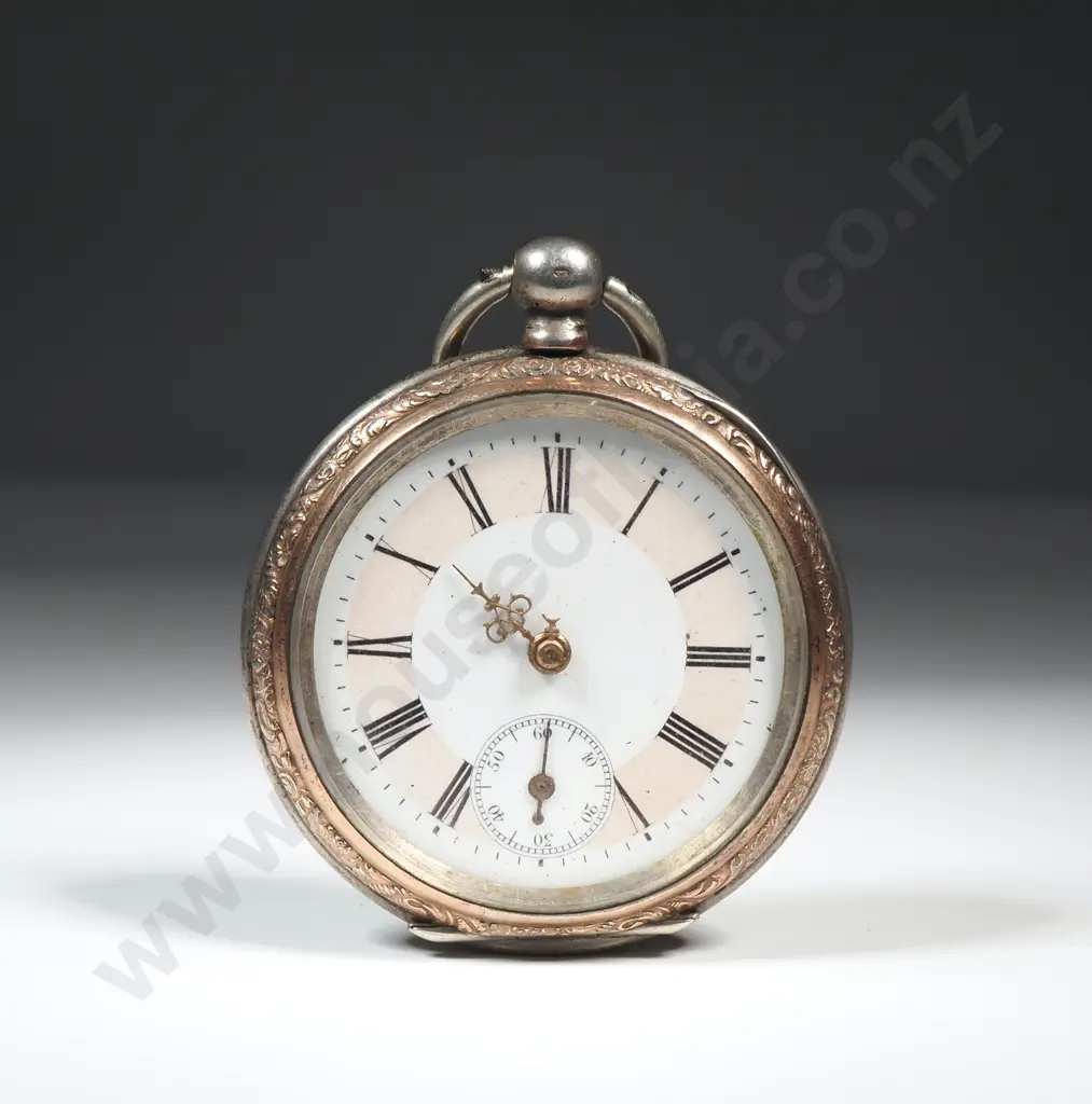 Fancy .800 Silver & Gold Pocket Watch Image 1++